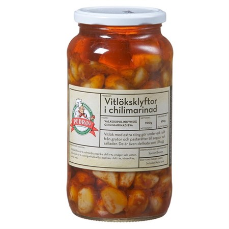 Vitlöksklyftor i Chilimarinad 6x900g Pedros